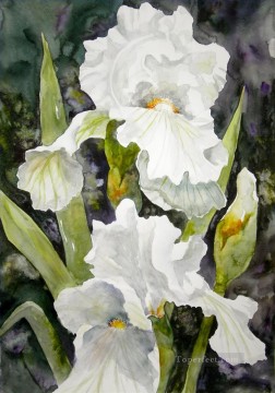 水彩 Painting - 白い花の水彩画